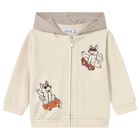 Younger Boys Ivory Fox Hooded Zip Up Top, 2, hi-res