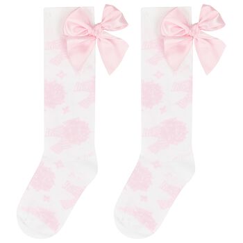 Girls White & Pink Floral Print Socks