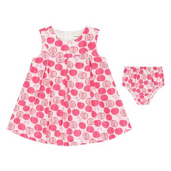 Baby Girls White & Pink Apple Dress Set