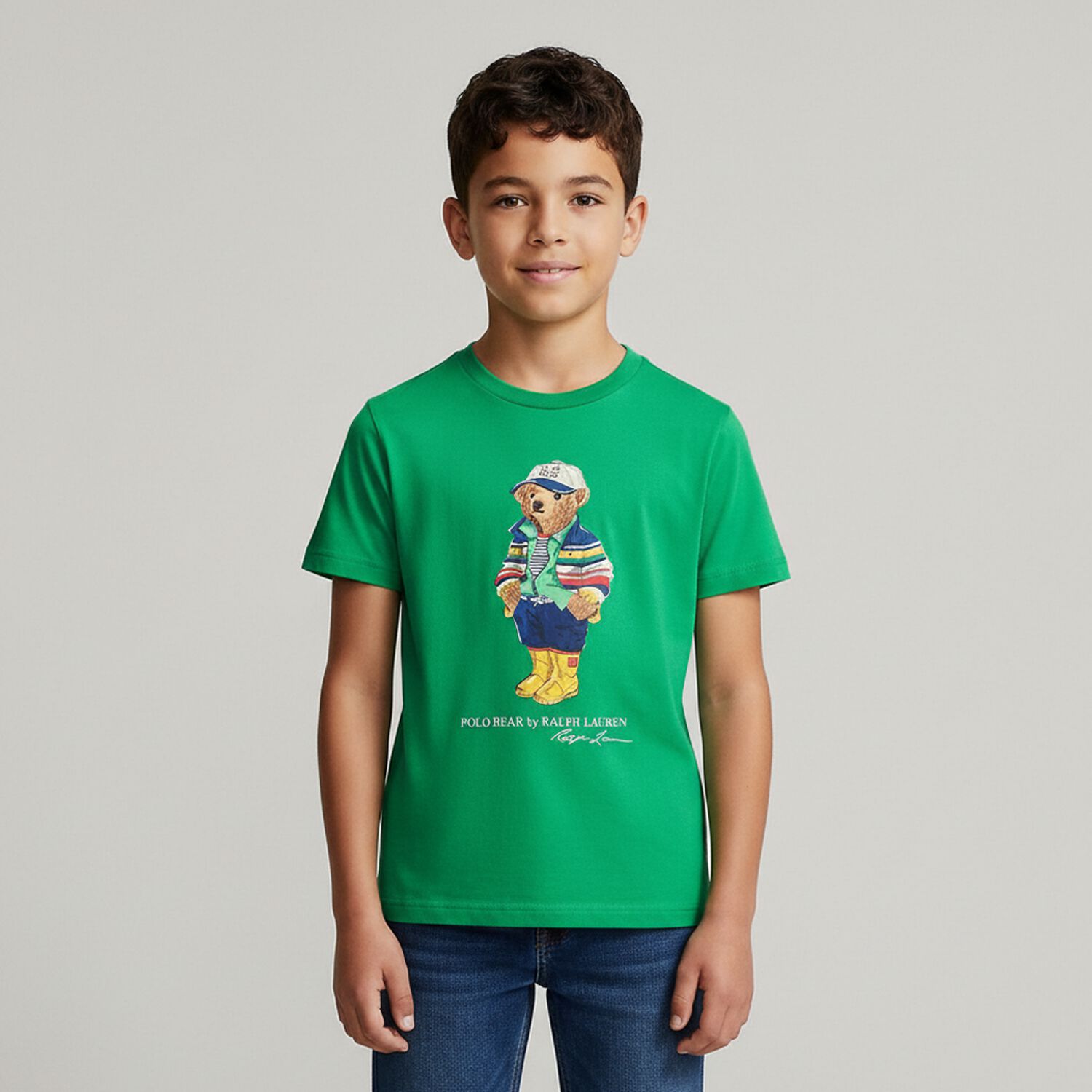 Boys Green Logo Polo Bear T-Shirt, 1, hi-res
