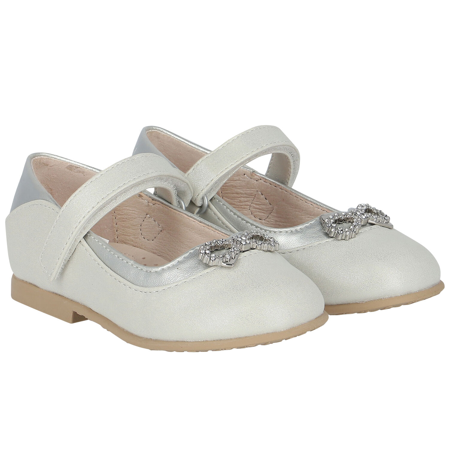 Younger Girls Silver Diamante Bow Shoes, 3, hi-res