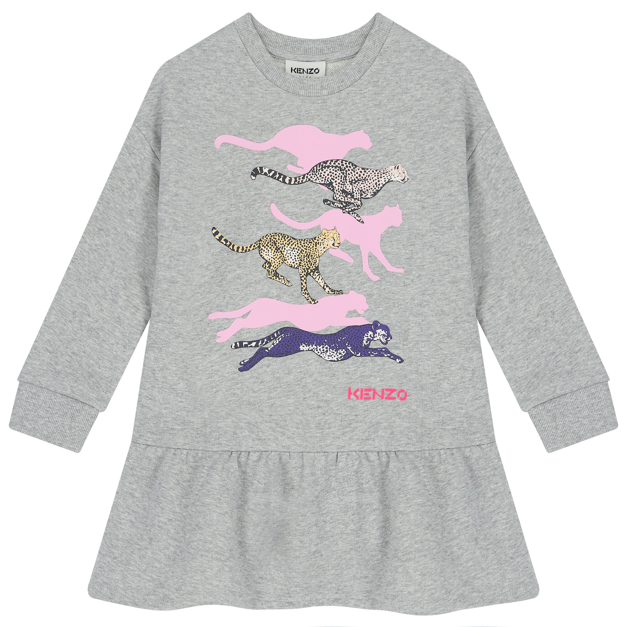 KENZO KIDS Girls Grey Cheetah Logo Dress Junior Couture UK