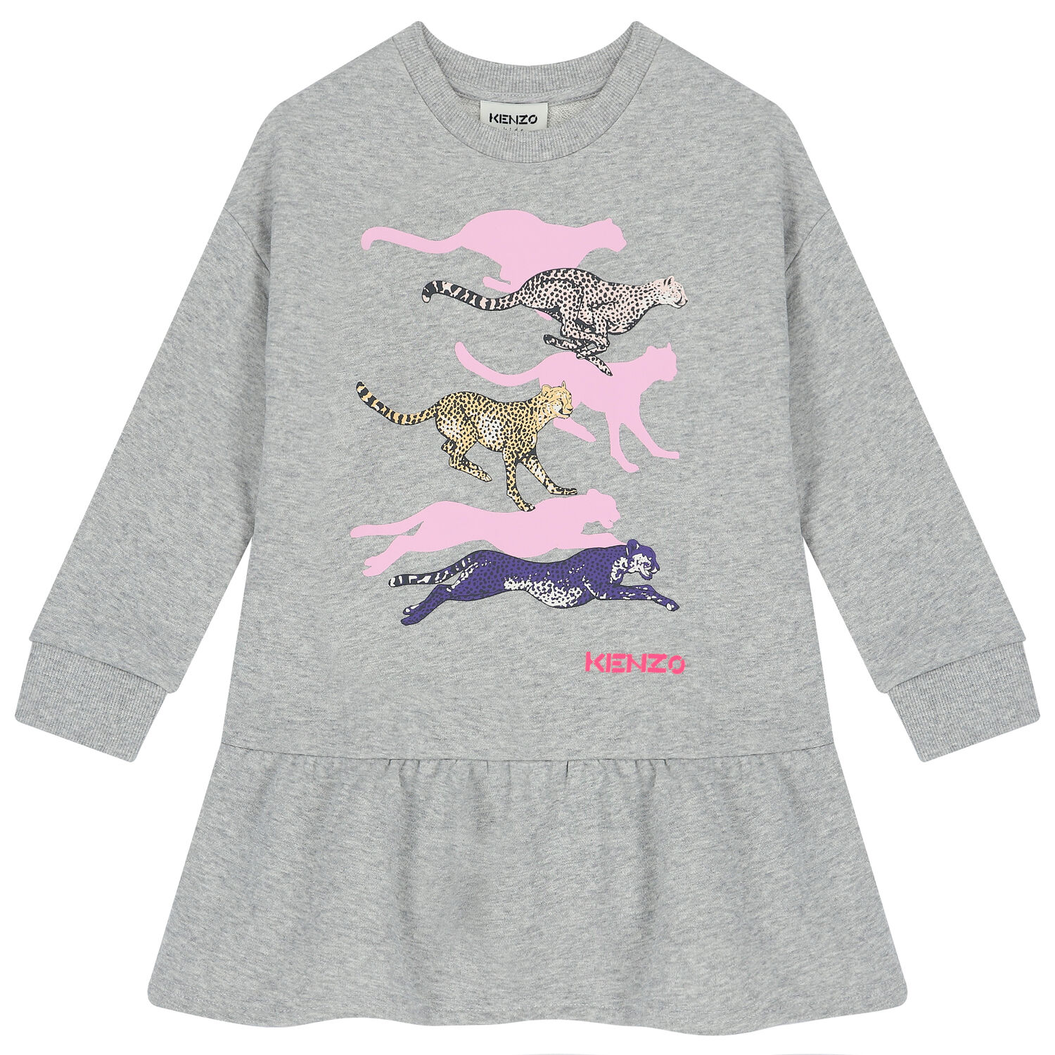 Girls Grey Cheetah Logo Dress, 1, hi-res