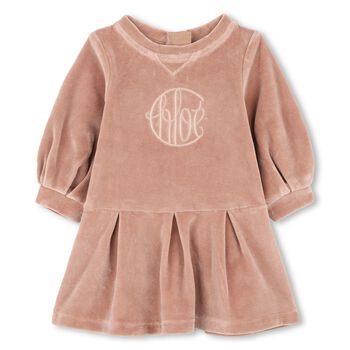 Younger Girls Pink Logo Velour Dress
