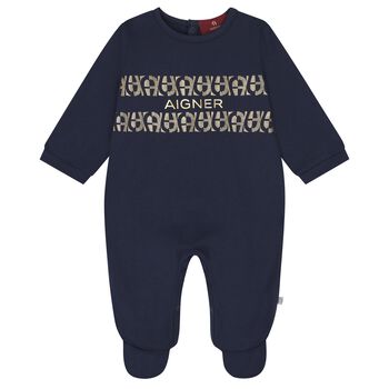 Baby Boys Navy Blue Logo Romper