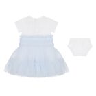Baby Girls White & Blue Logo Tulle Dress Set, 1, hi-res