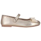 Girls Gold Leather Tulle Bow Shoes, 1, hi-res