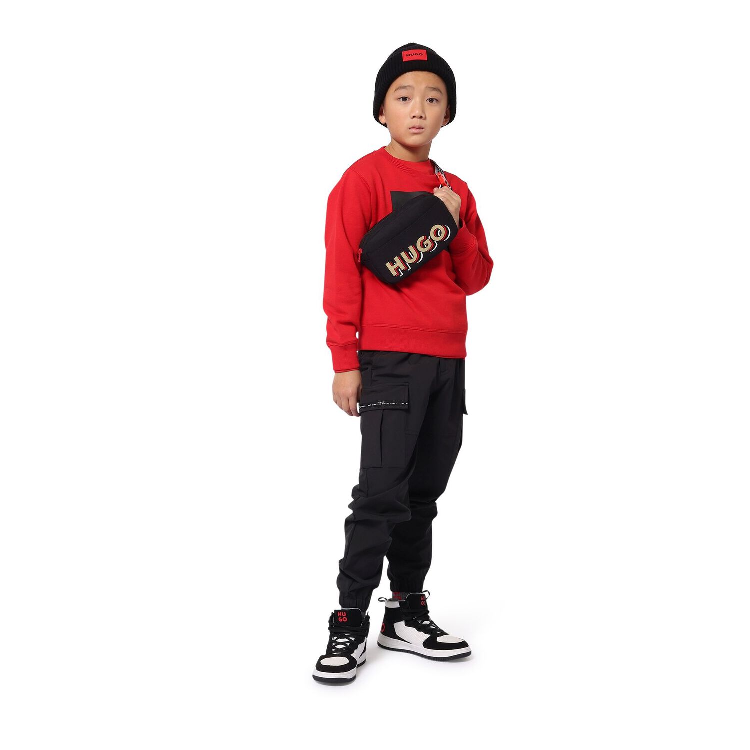 Boys Black Logo Trousers, 1, hi-res image number null