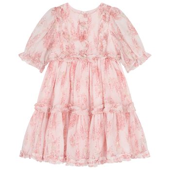 Girls Pink Ruffled Floral Chiffon Dress