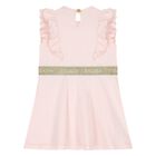 Younger Girls Pink & Gold Ruffled Logo Dress, 2, hi-res