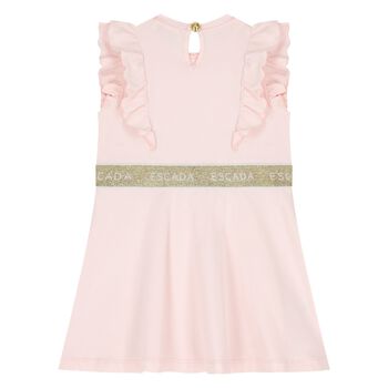 Younger Girls Pink & Gold Ruffled Logo Dress