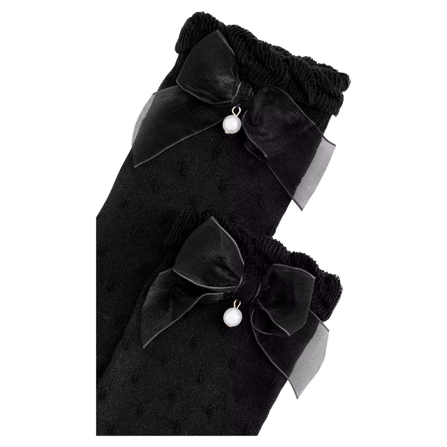 Girls Black Bow Knitted Socks, 5, hi-res