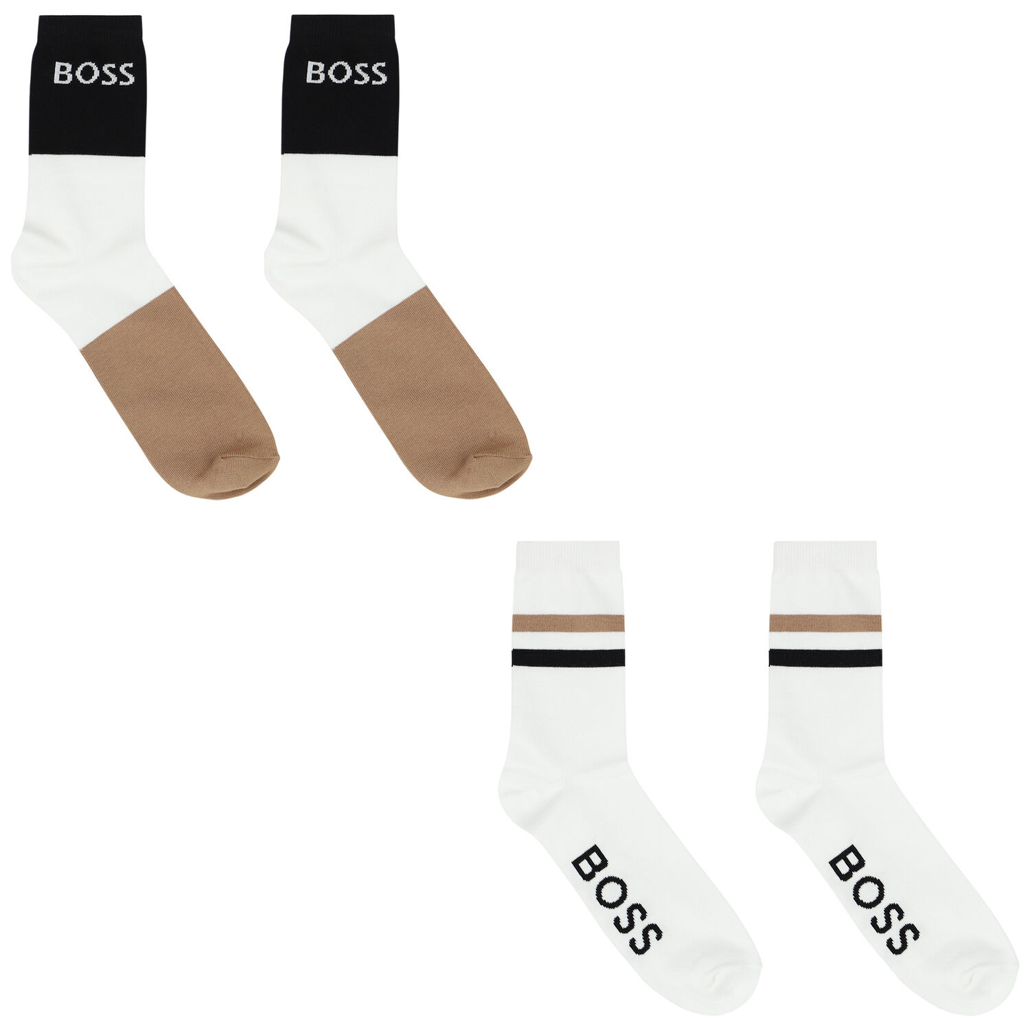 Boys White, Black & Beige Socks (2 Pack), 1, hi-res