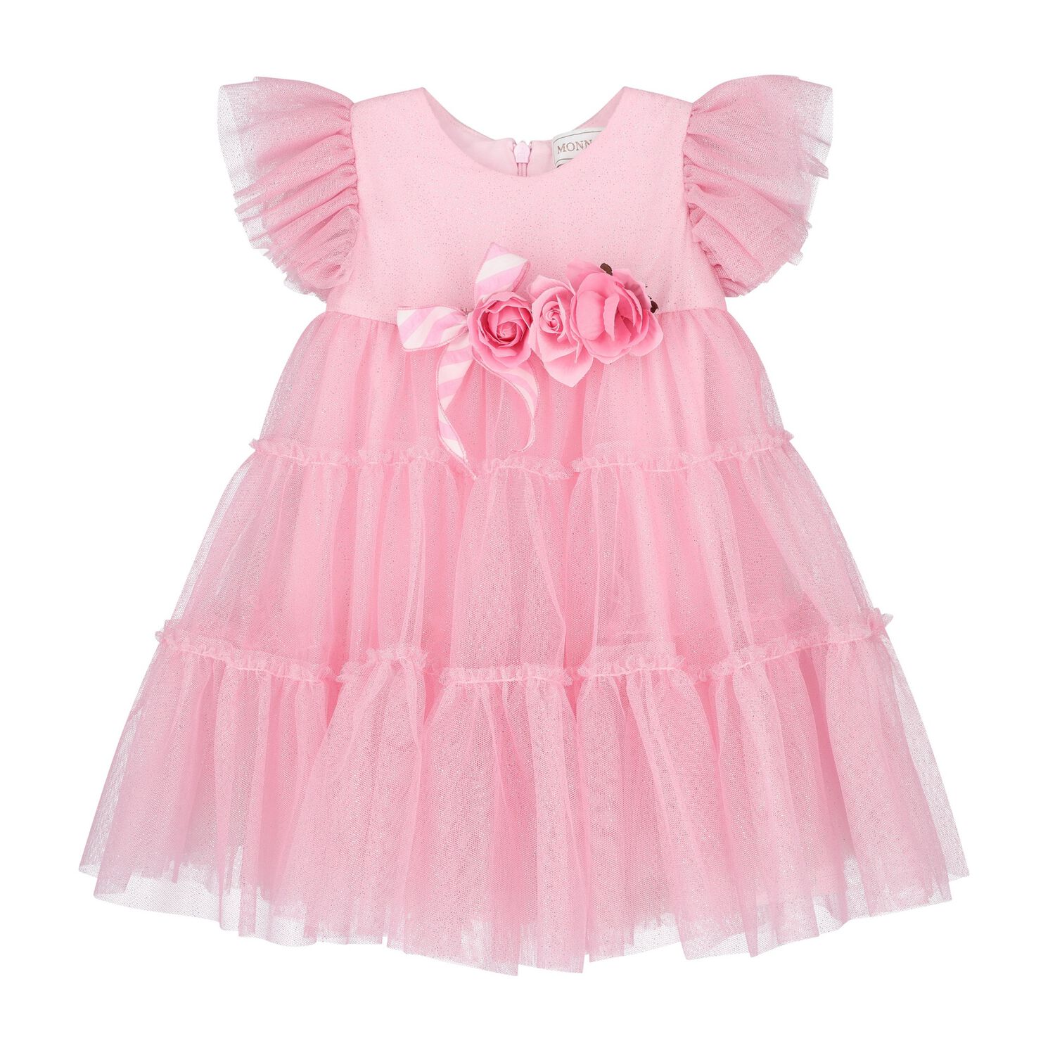 Younger Girls Pink Glittery Tulle Dress, 1, hi-res