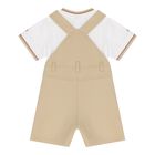 Baby Boys Beige & White Logo Dungaree Set, 2, hi-res