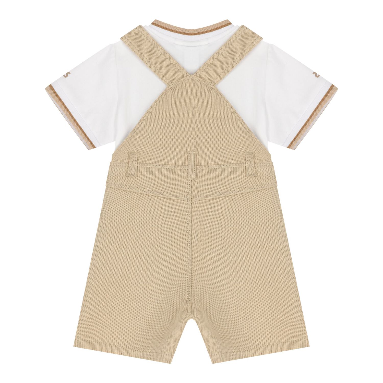 Baby Boys Beige & White Logo Dungaree Set, 2, hi-res