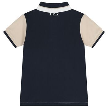 Boys White & Navy Blue Logo Polo Shirt