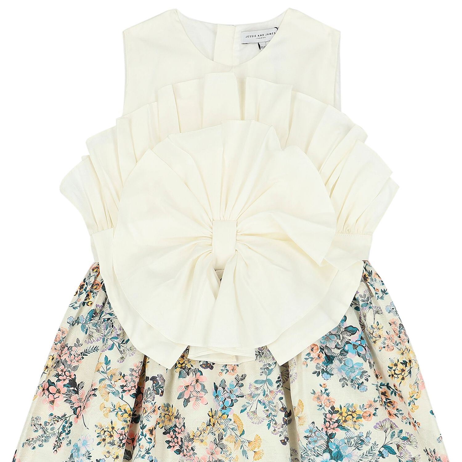 Girls White Floral Jacquard Dress, 1, hi-res
