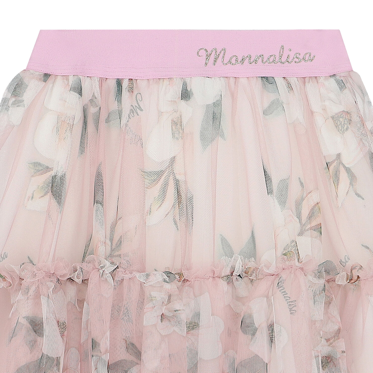 Girls Pink & White Floral Tulle Skirt, 1, hi-res