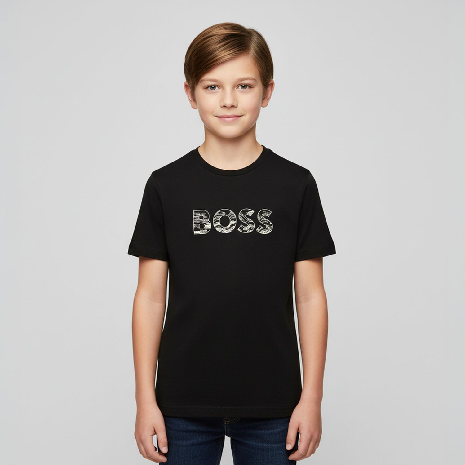 Boys Black Logo T-Shirt, 1, hi-res