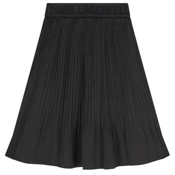 Girls Black Logo Pleated Skirt