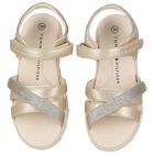 Girls Gold Logo Sandals, 1, hi-res