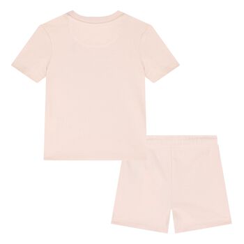 Younger Girls Pink Logo Cotton Shorts Set