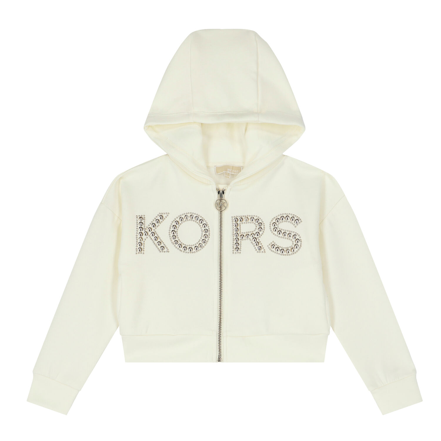 Girls Ivory Logo Hooded Zip Up Top, 1, hi-res