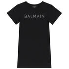 Girls Black Logo T-Shirt Dress, 1, hi-res