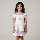 Girls White 3D Butterfly Applique Dress, 1, hi-res