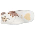 Baby Girls White & Beige Teddy Bear Trainers, 1, hi-res