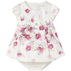 Baby Girls White & Pink Floral Satin Dress Set, 1, hi-res