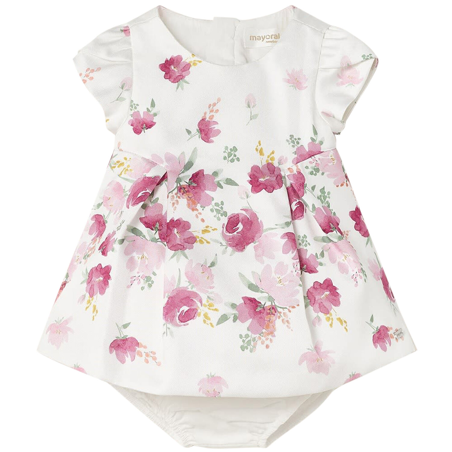Baby Girls White & Pink Floral Satin Dress Set, 1, hi-res