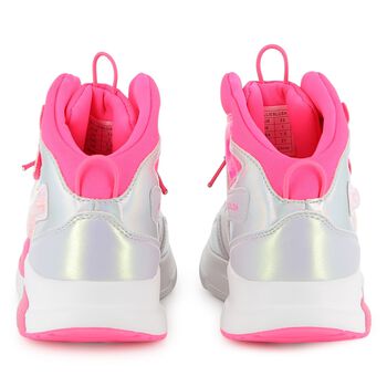Girls Silver & Pink Faux Leather Trainers
