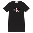 Girls Black Logo Dress, 1, hi-res