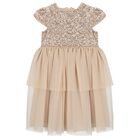 Girls Beige Sequin & Tulle Dress, 1, hi-res