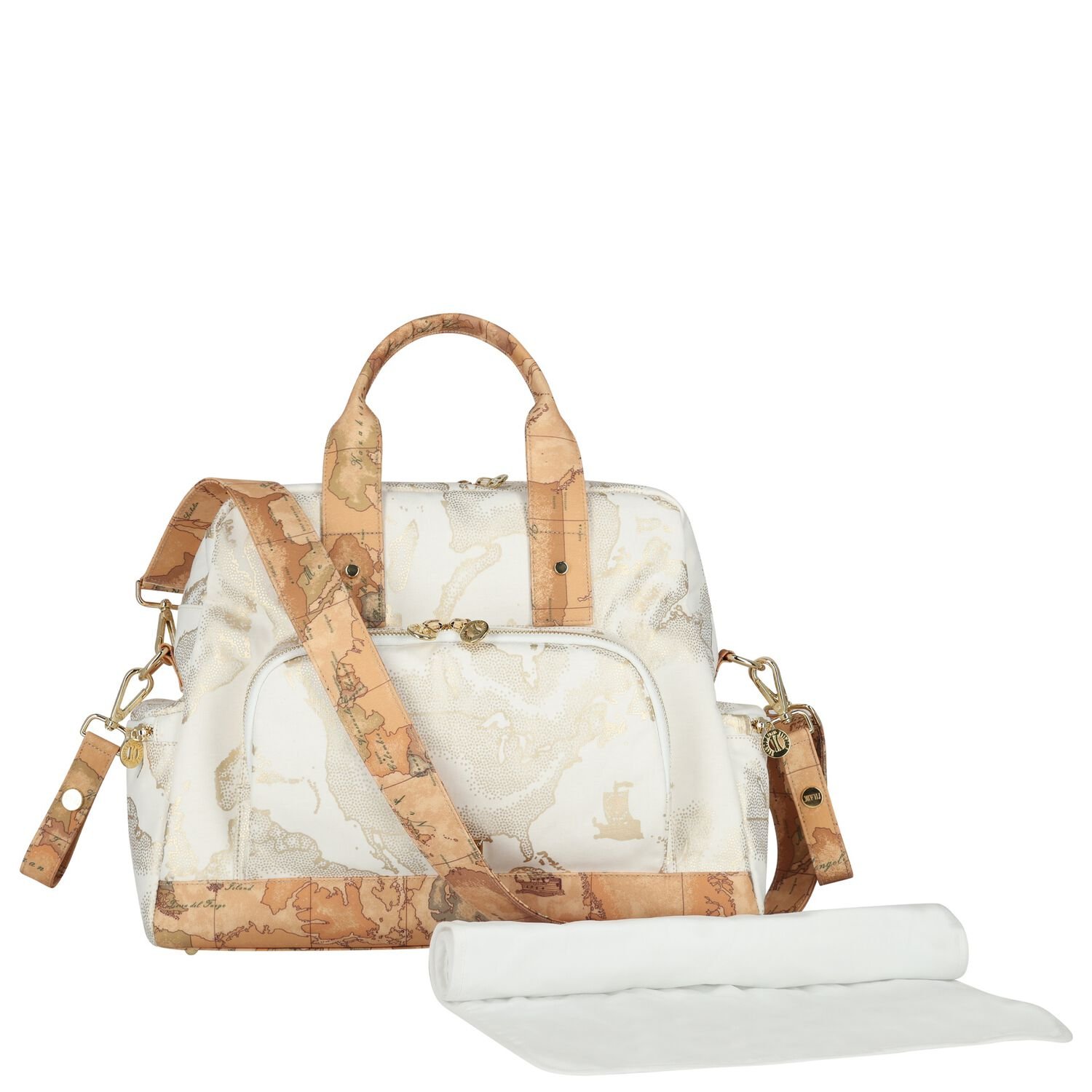 Ivory & Gold Geo Map Baby Changing Bag, 1, hi-res