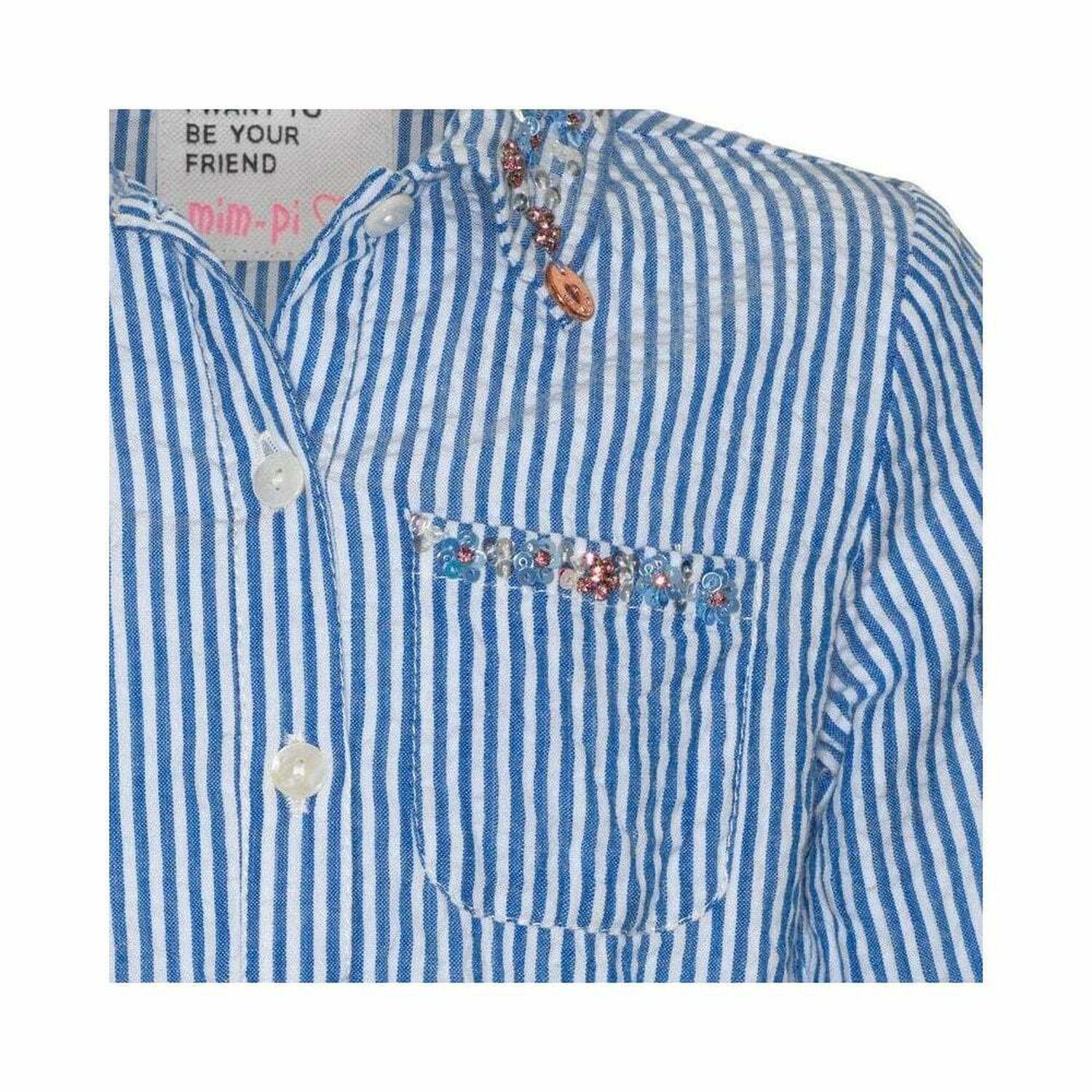 Girls Blue Striped Long Sleeved Dress, 1, hi-res
