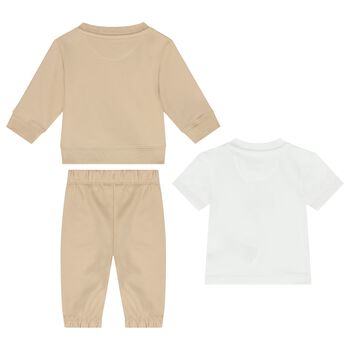 Beige & White 3-Piece Baby Tracksuit Gift Set