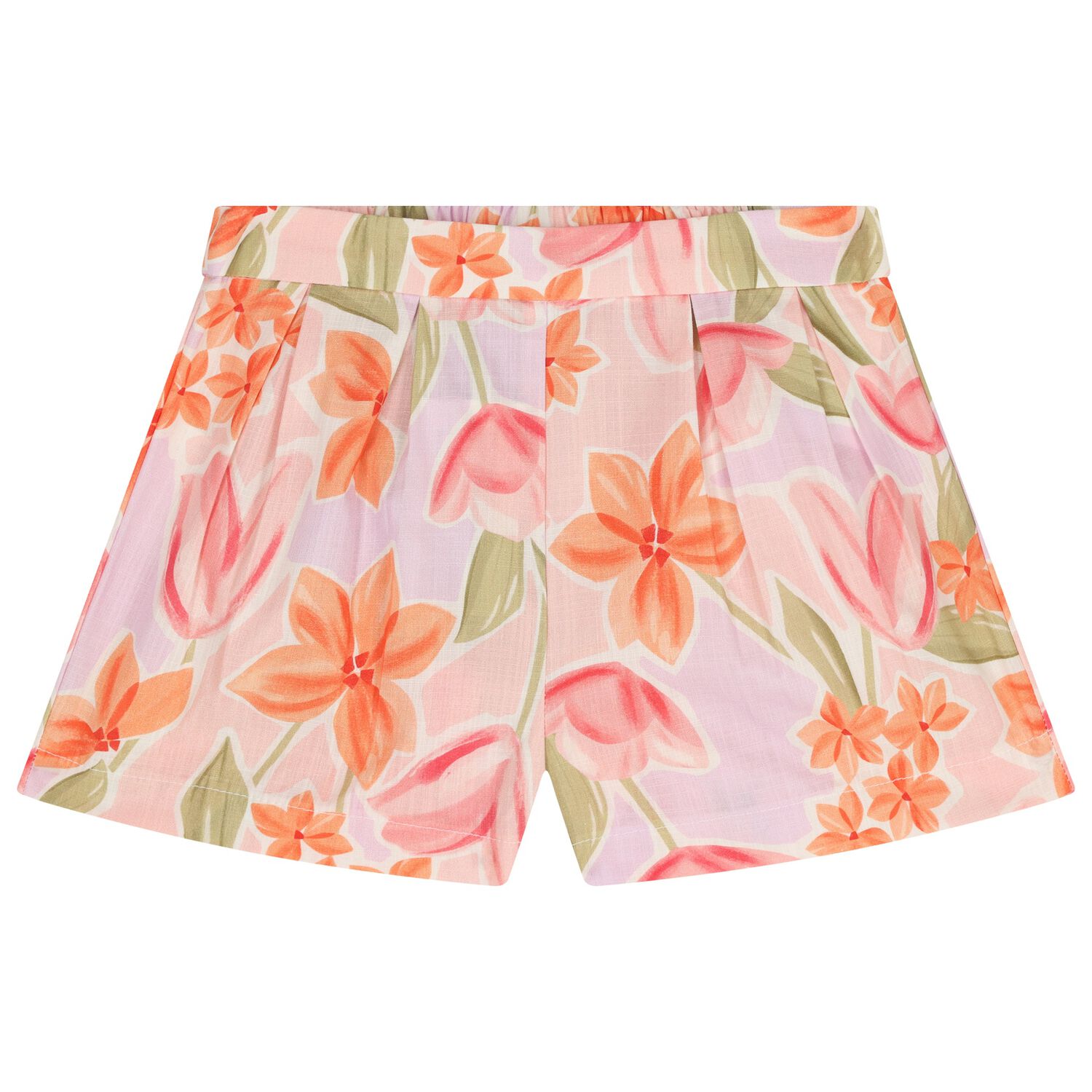Younger Girls Lilac Floral Shorts, 1, hi-res