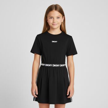 Girls Black & White Logo Dress