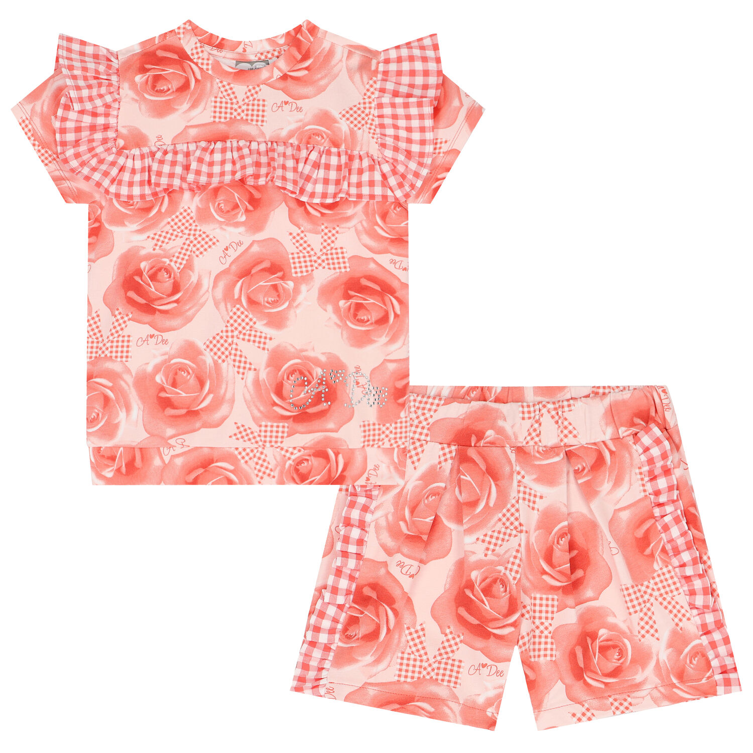 Girls Coral Roses Shorts Set, 1, hi-res