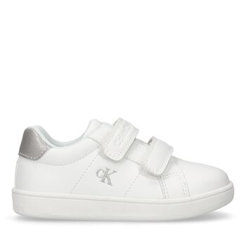 Girls White & Silver Logo Trainers