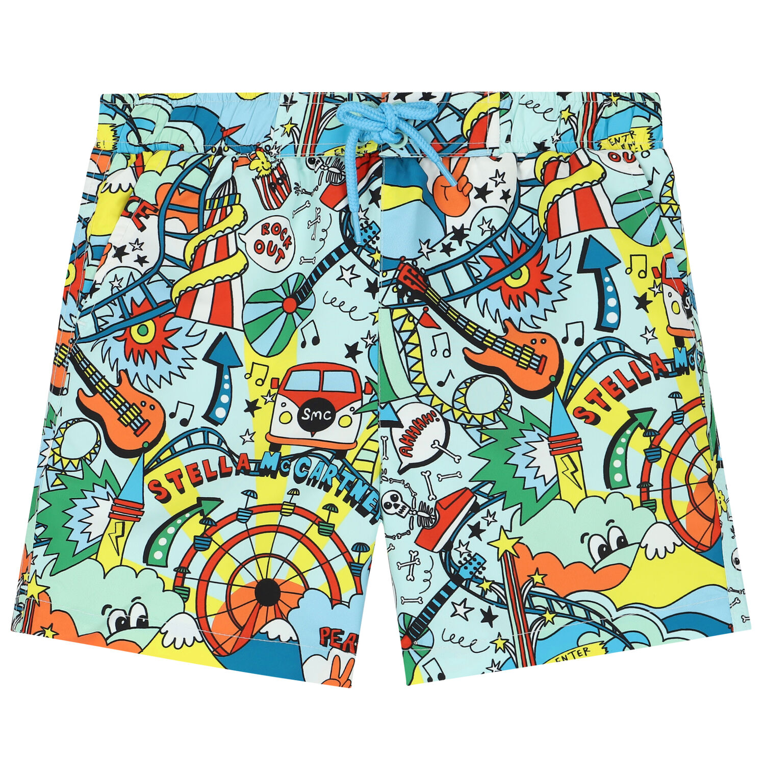 Boys Aqua Graphic Swim Shorts, 1, hi-res
