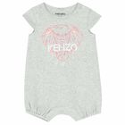 Baby Girls Grey & Pink Logo Romper, 1, hi-res