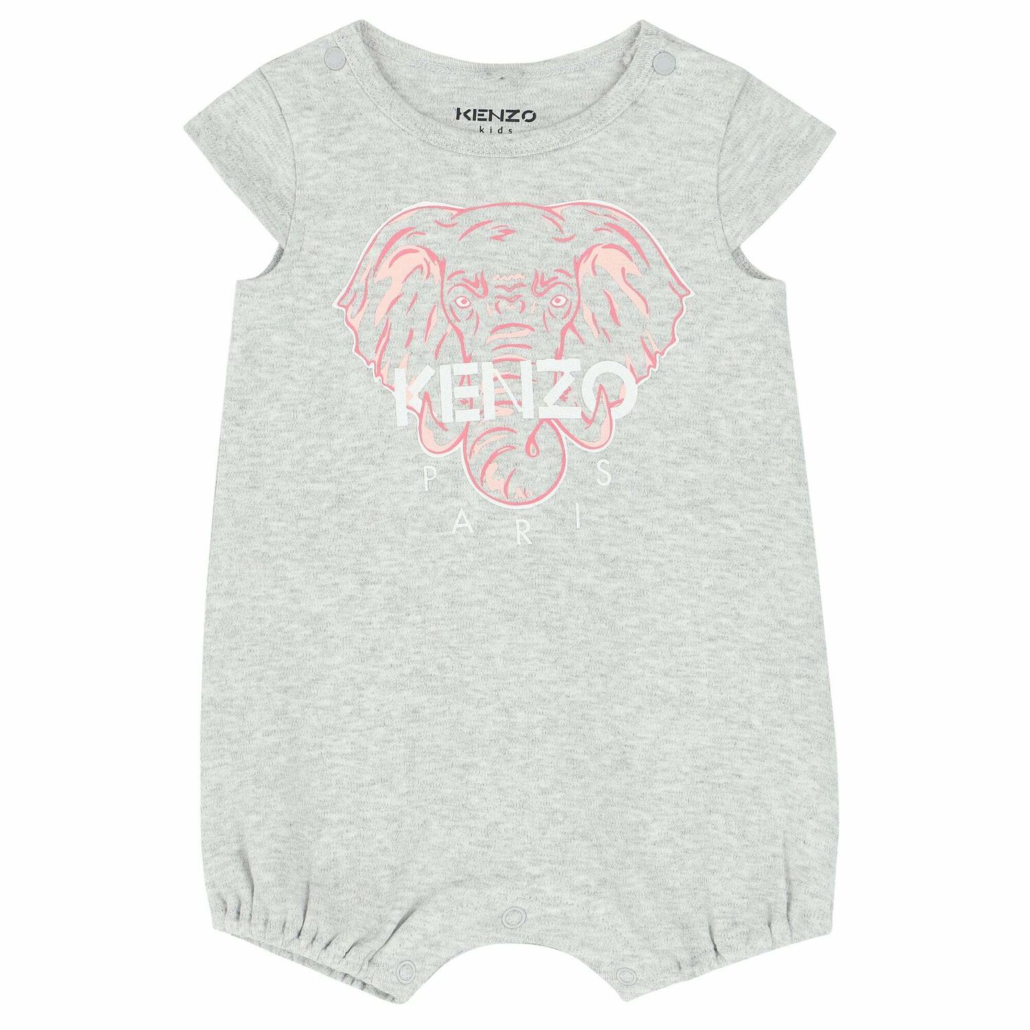 Baby Girls Grey & Pink Logo Romper, 1, hi-res