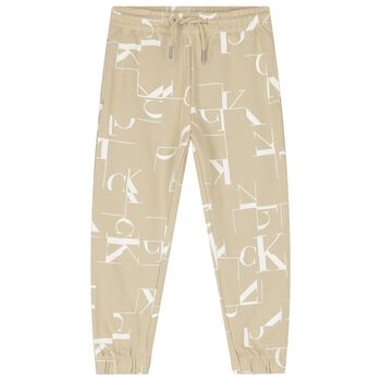 Boys Beige Logo Joggers