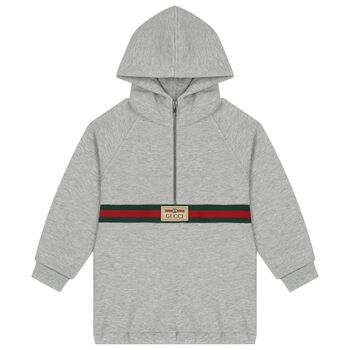 Grey Logo Web Striped Hooded Top
