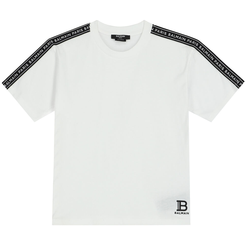 Trampe nabo fremtid Balmain Boys White Logo T-Shirt | Junior Couture UK