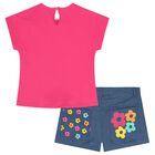 Girls Pink & Denim Logo Shorts Set, 1, hi-res